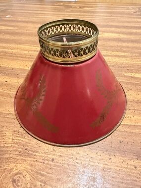Red Metal Lamp Shade with Brass Accent